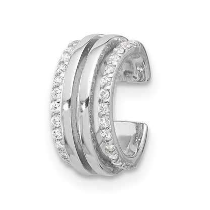 Sterling Silver Rhodium-Plated Polished 4 Row CZ Single Cuff Earring