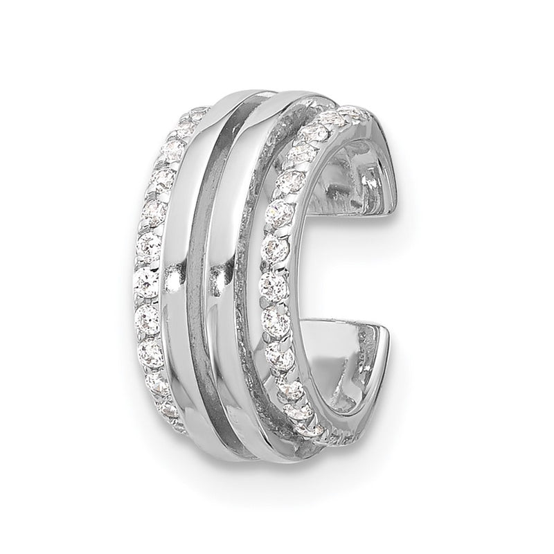 Sterling Silver Rhodium-Plated Polished 4 Row CZ Single Cuff Earring