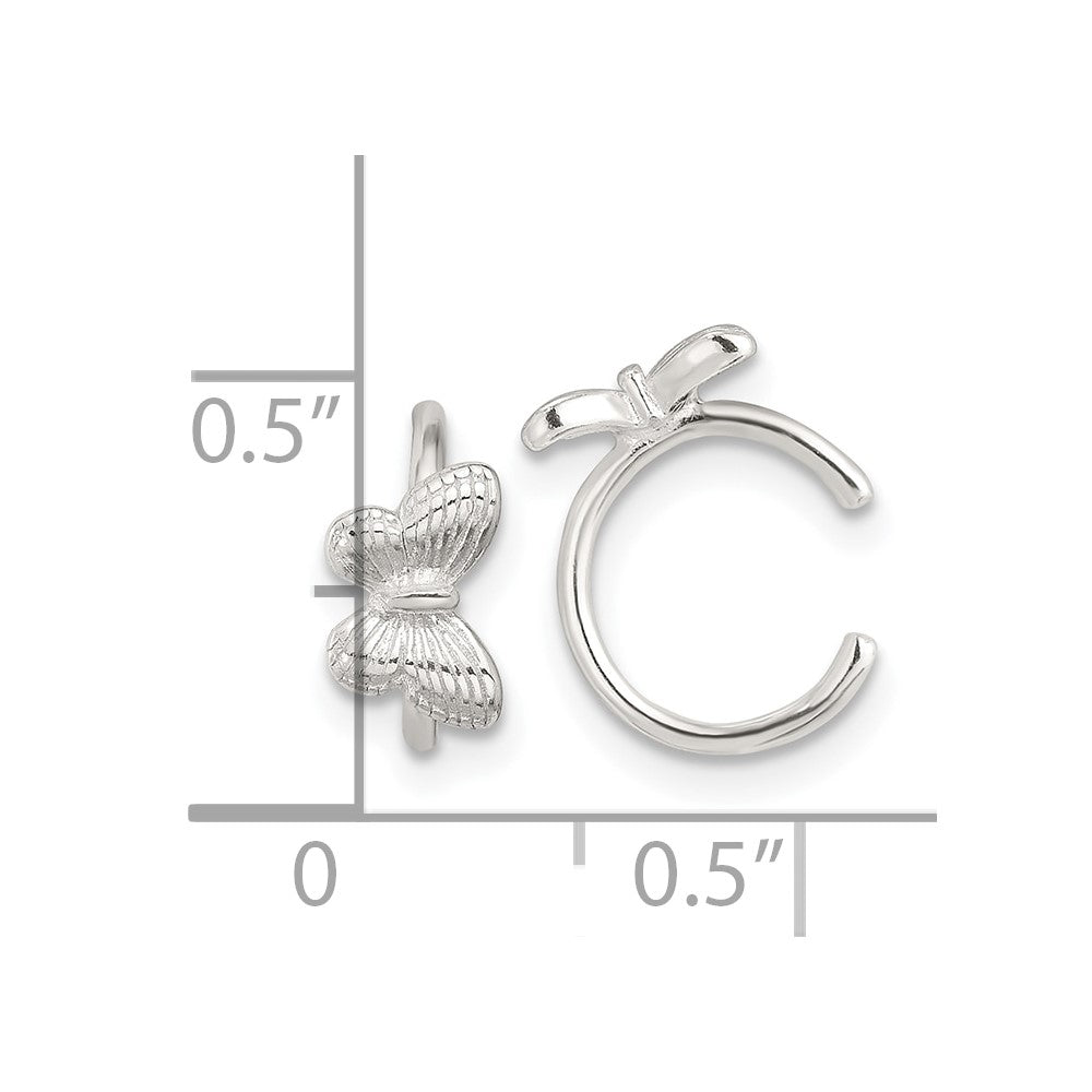 Sterling Silver E-Coating Textured Butterfly Pair of 2 Cuff Earrings