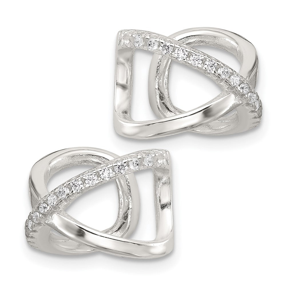 Sterling Silver E-Coating Polished CZ 'x' Pair of 2 Cuff Earrings