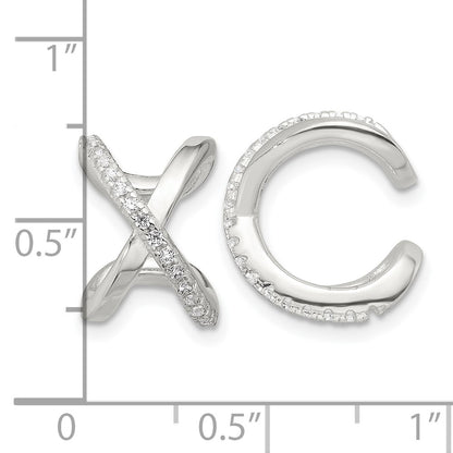 Sterling Silver E-Coating Polished CZ 'x' Pair of 2 Cuff Earrings