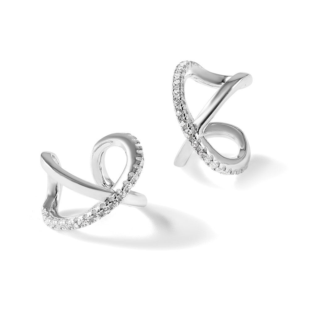 Sterling Silver E-Coating Polished CZ 'x' Pair of 2 Cuff Earrings