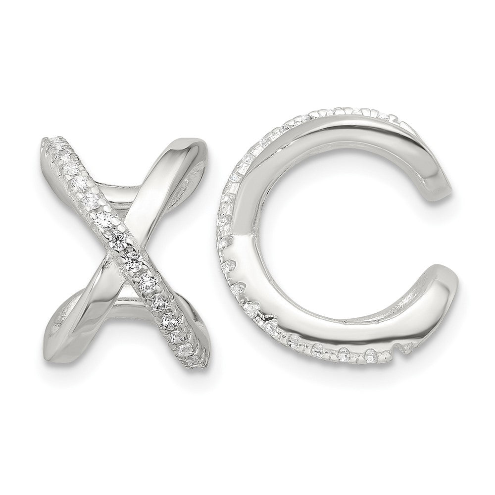 Sterling Silver E-Coating Polished CZ 'x' Pair of 2 Cuff Earrings