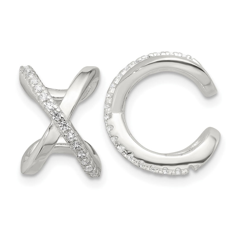 Sterling Silver E-Coating Polished CZ 'x' Pair of 2 Cuff Earrings