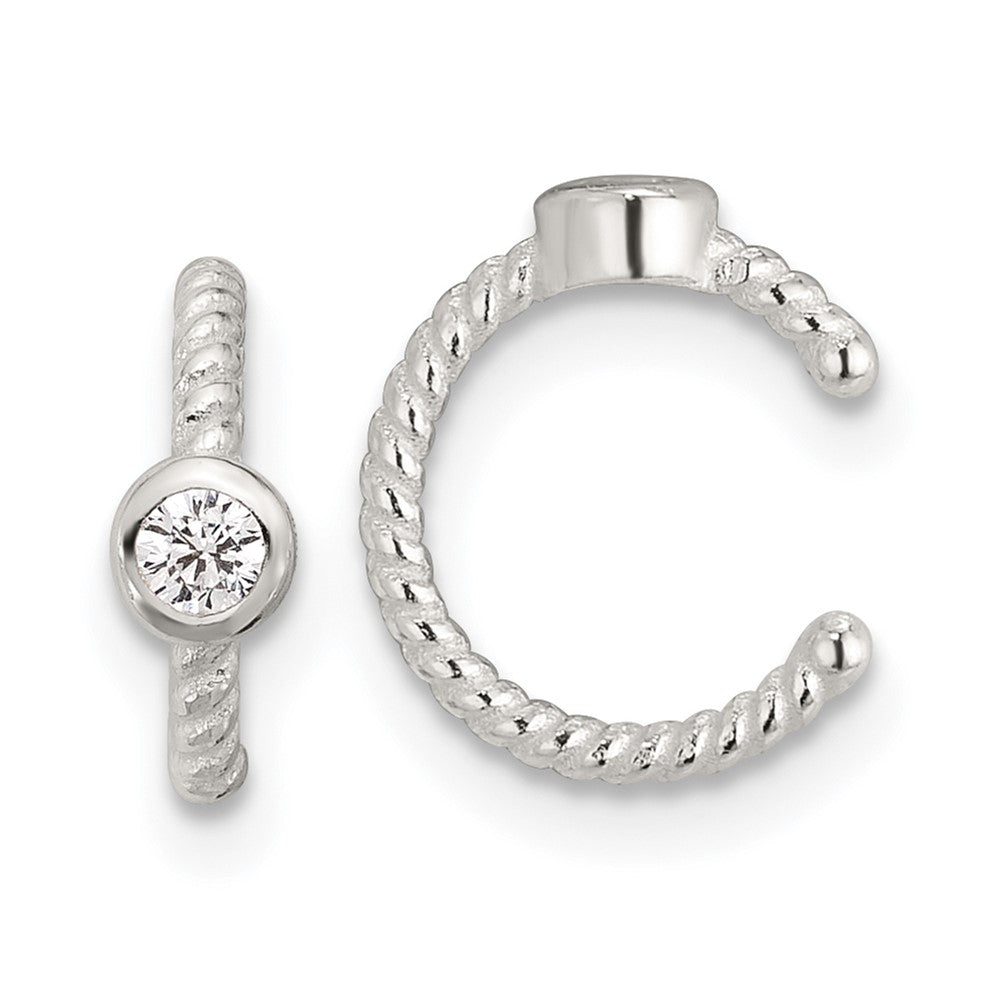 Sterling Silver E-Coating Polish Twisted Bezel CZ Pair of 2 Cuff Earrings