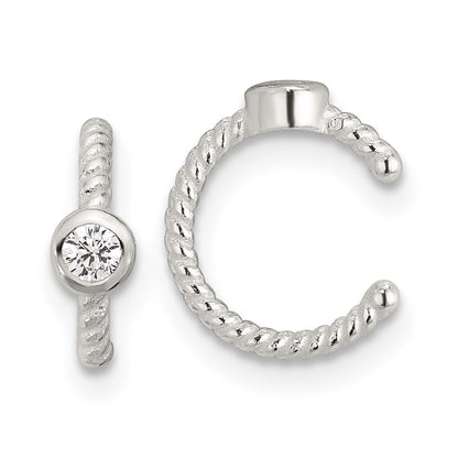 Sterling Silver E-Coating Polish Twisted Bezel CZ Pair of 2 Cuff Earrings
