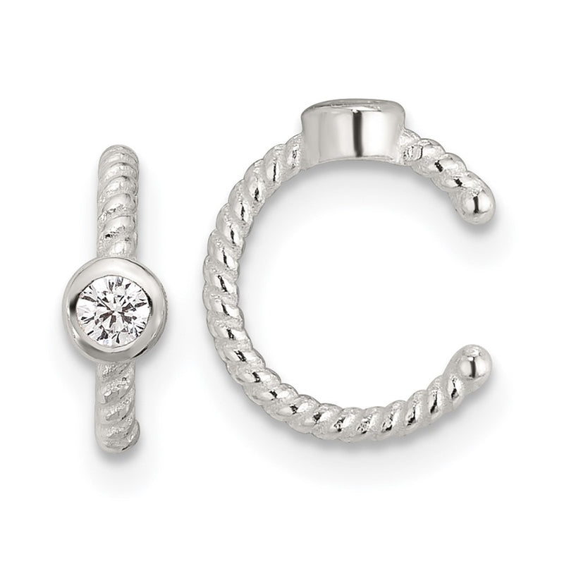 Sterling Silver E-Coating Polish Twisted Bezel CZ Pair of 2 Cuff Earrings
