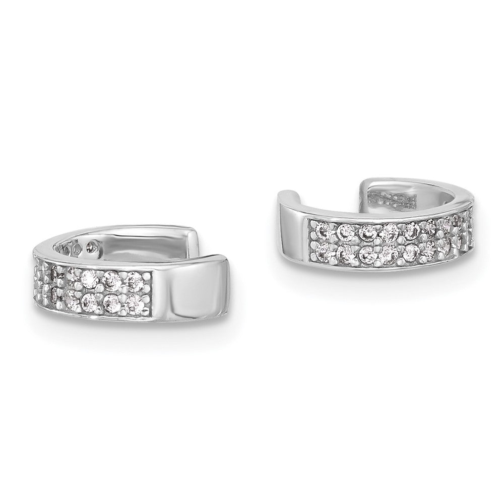 Sterling Silver Rhodium Plated Polished Two Row CZ Pair of 2 Cuff Earrings