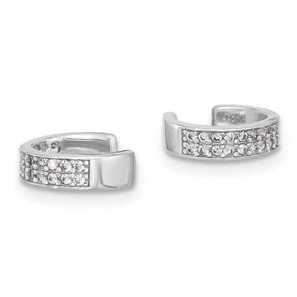 Sterling Silver Rhodium Plated Polished Two Row CZ Pair of 2 Cuff Earrings