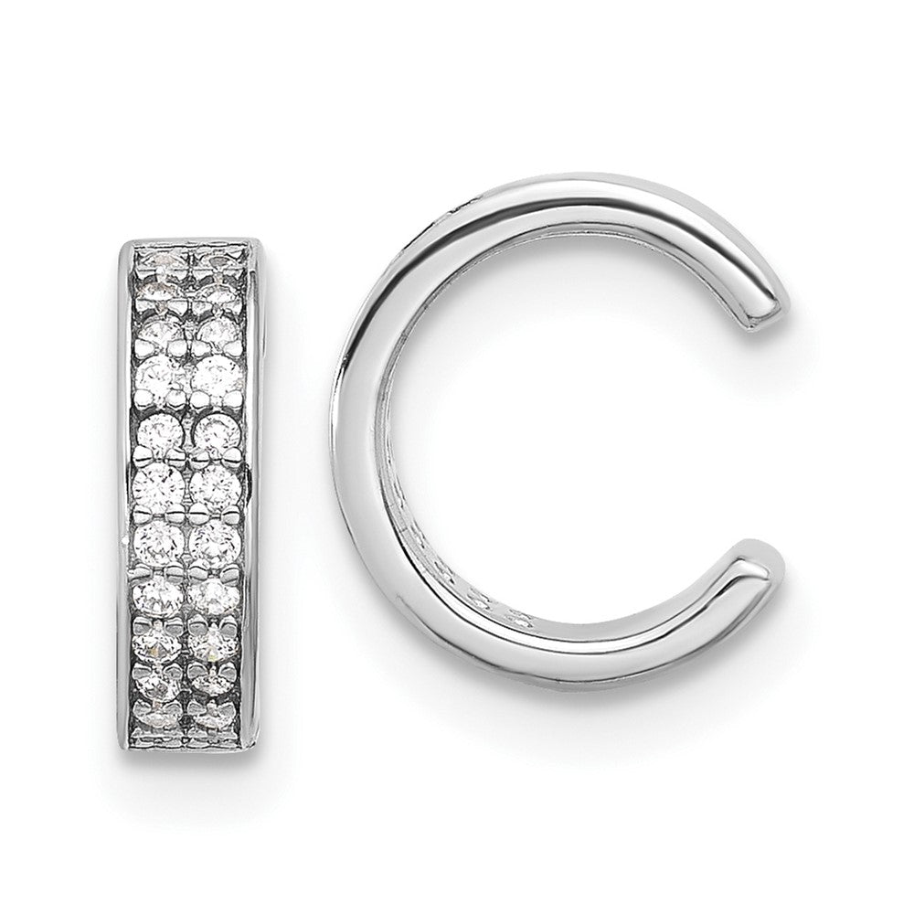 Sterling Silver Rhodium Plated Polished Two Row CZ Pair of 2 Cuff Earrings