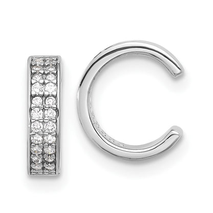 Sterling Silver Rhodium Plated Polished Two Row CZ Pair of 2 Cuff Earrings