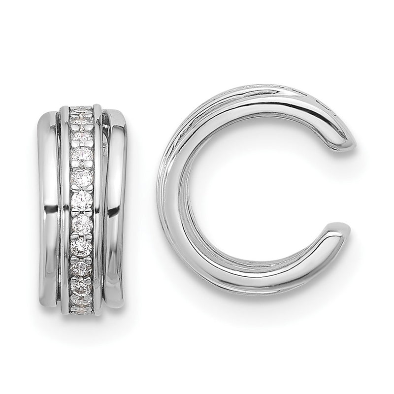 Sterling Silver Rhodium-Plated Polished CZ Pair of 2 Cuff Earrings