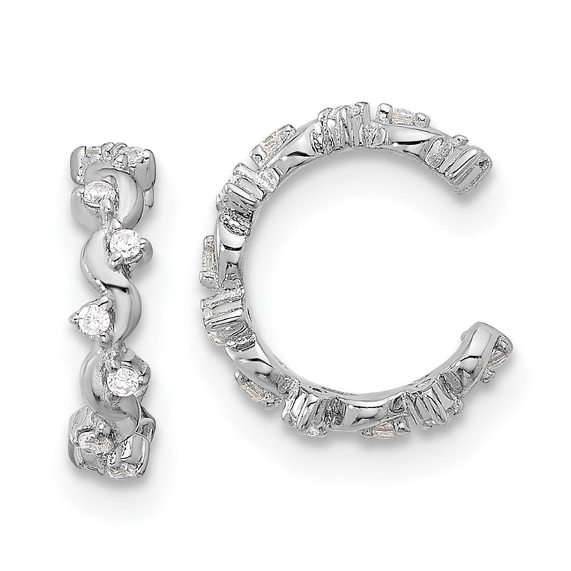 Sterling Silver Rhodium-Plated Polished CZ Pair of 2 Cuff Earrings