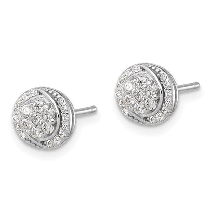 Sterling Silver Rhodium-Plated Polished Cluster Pavé CZ Post Earrings