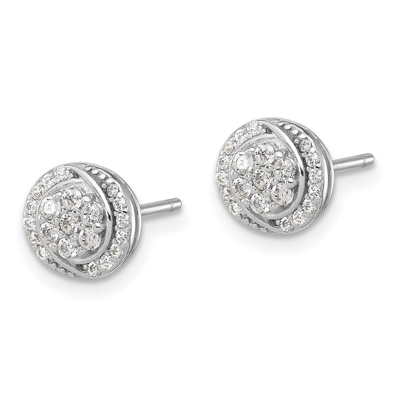 Sterling Silver Rhodium-Plated Polished Cluster Pavé CZ Post Earrings