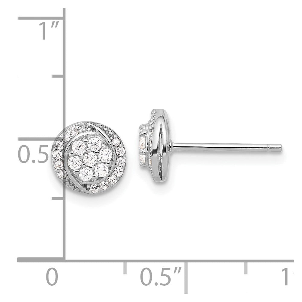 Sterling Silver Rhodium-Plated Polished Cluster Pavé CZ Post Earrings