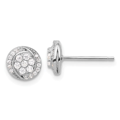 Sterling Silver Rhodium-Plated Polished Cluster Pavé CZ Post Earrings