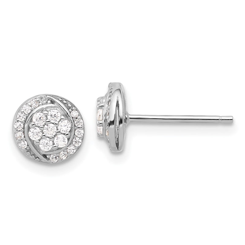 Sterling Silver Rhodium-Plated Polished Cluster Pavé CZ Post Earrings