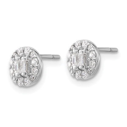 Sterling Silver Rhodium-Plated Polished CZ Halo Cluster Post Earrings