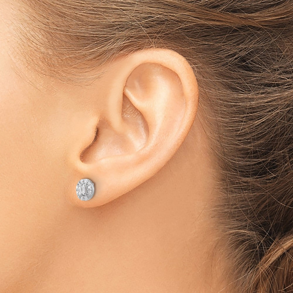 Sterling Silver Rhodium-Plated Polished CZ Halo Cluster Post Earrings