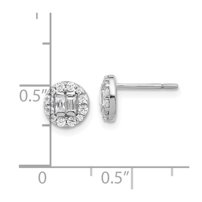 Sterling Silver Rhodium-Plated Polished CZ Halo Cluster Post Earrings