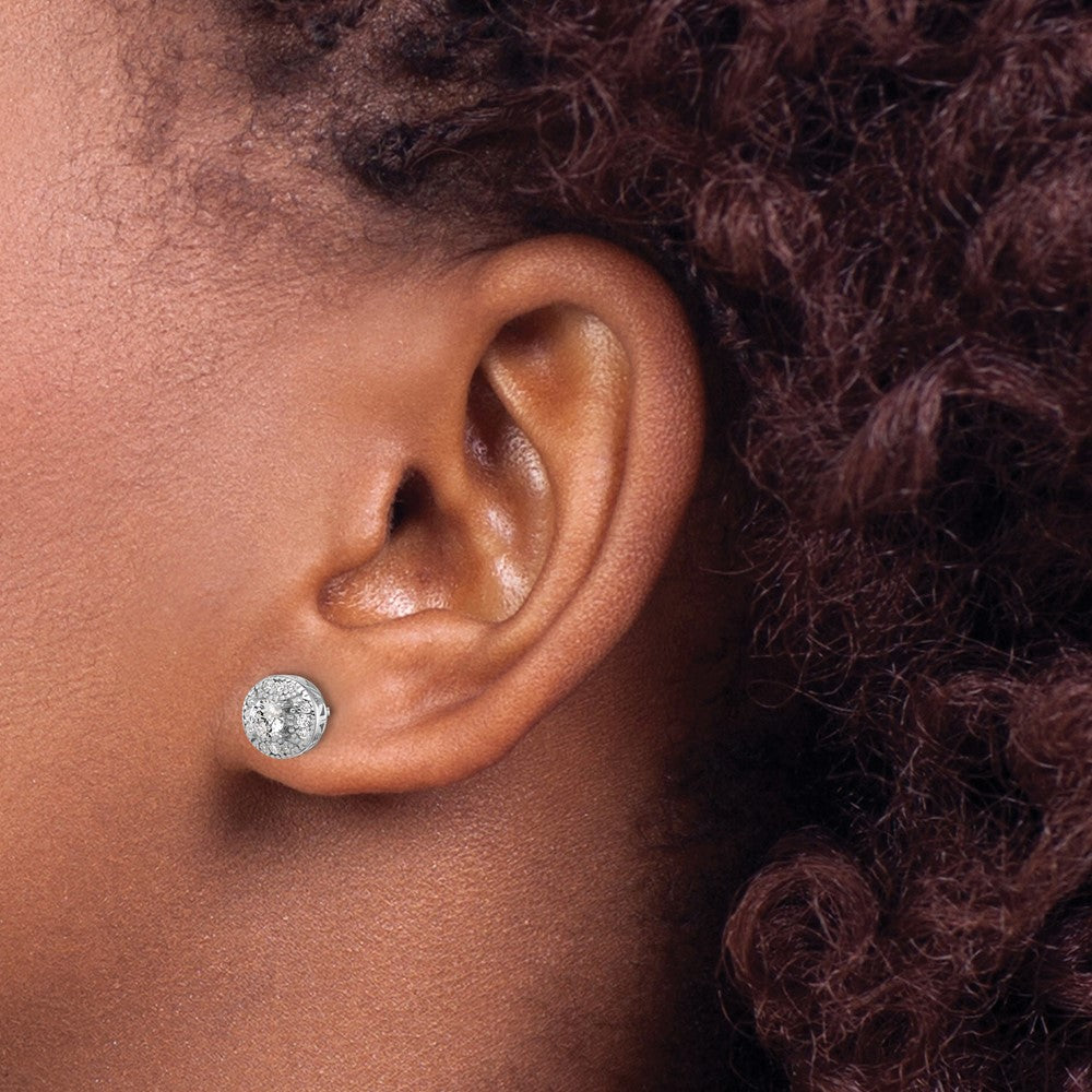 Sterling Silver Rhodium Plated Textured Round CZ Cluster Post Earrings