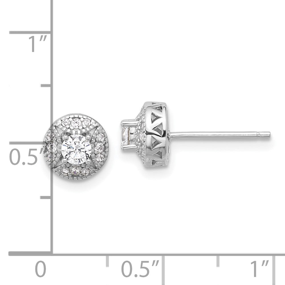 Sterling Silver Rhodium Plated Textured Round CZ Cluster Post Earrings