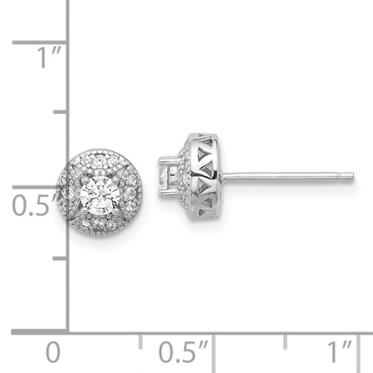 Sterling Silver Rhodium Plated Textured Round CZ Cluster Post Earrings