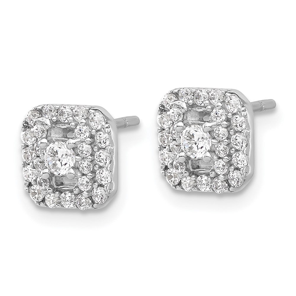 Sterling Silver Rhodium-Plated Polished CZ Square Halo Post Earrings