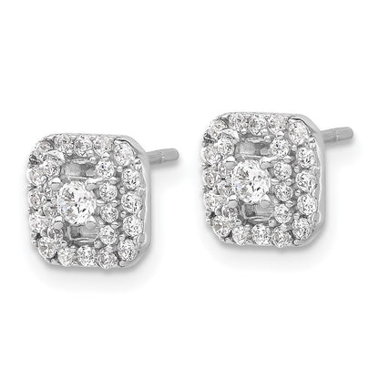 Sterling Silver Rhodium-Plated Polished CZ Square Halo Post Earrings