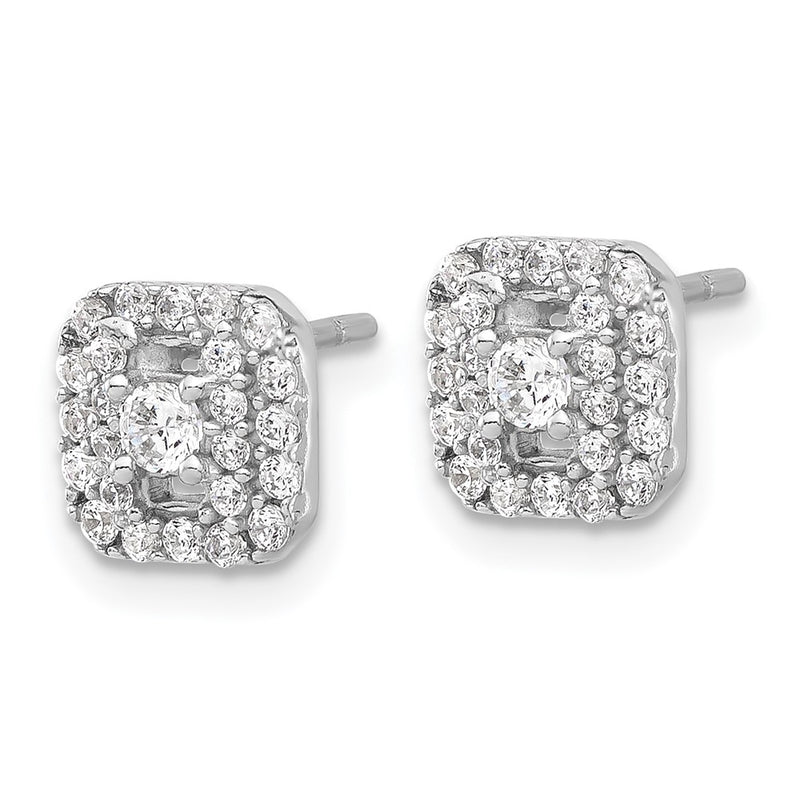 Sterling Silver Rhodium-Plated Polished CZ Square Halo Post Earrings