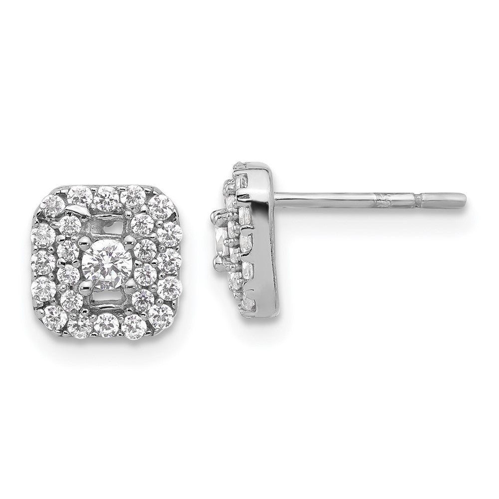 Sterling Silver Rhodium-Plated Polished CZ Square Halo Post Earrings