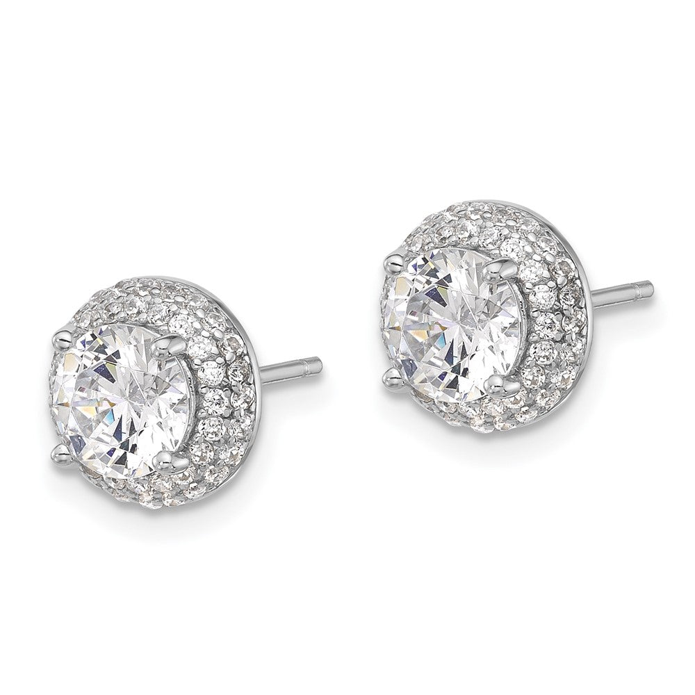 Sterling Silver Rhodium-Plated 6mm CZ Double Halo Post Earrings