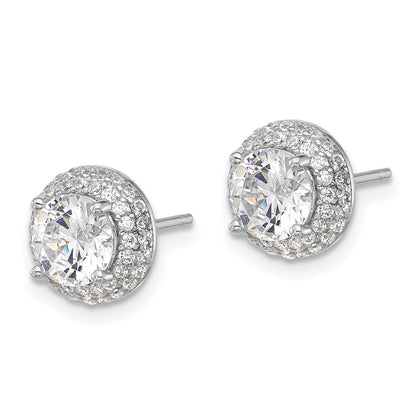 Sterling Silver Rhodium-Plated 6mm CZ Double Halo Post Earrings