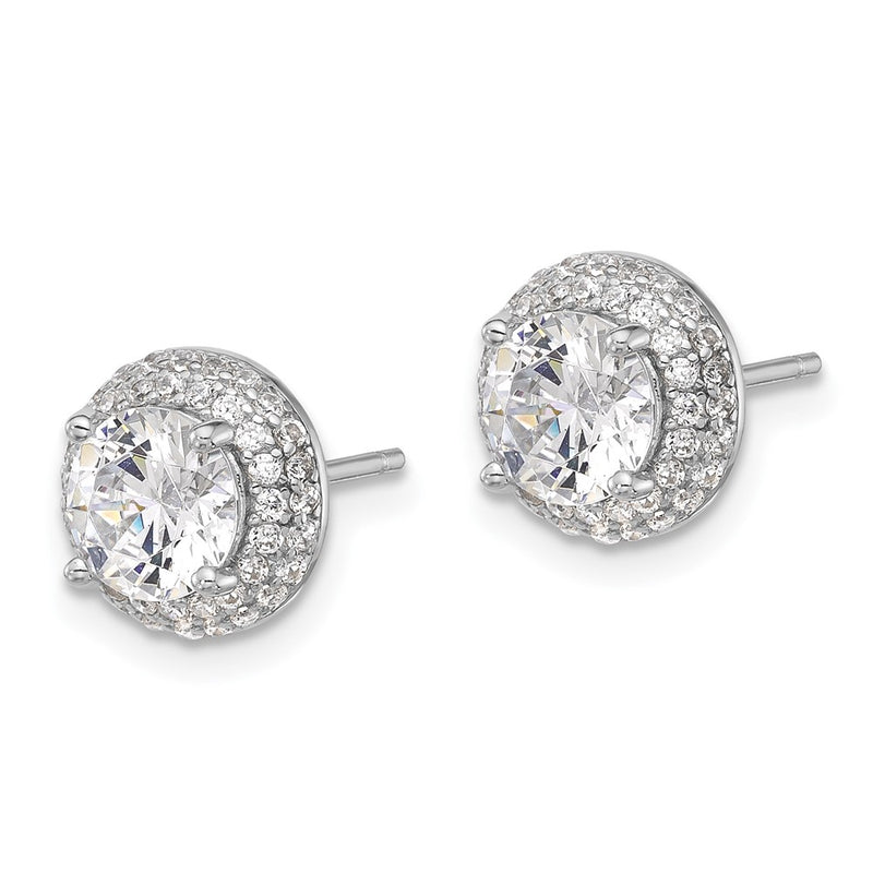 Sterling Silver Rhodium-Plated 6mm CZ Double Halo Post Earrings