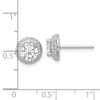 Sterling Silver Rhodium-Plated 6mm CZ Double Halo Post Earrings
