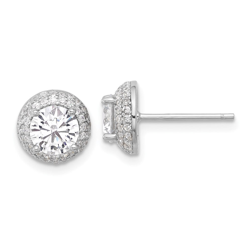 Sterling Silver Rhodium-Plated 6mm CZ Double Halo Post Earrings