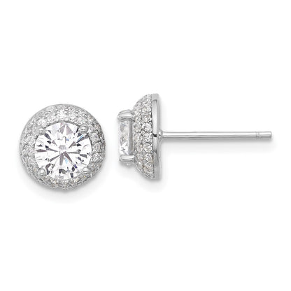Sterling Silver Rhodium-Plated 6mm CZ Double Halo Post Earrings
