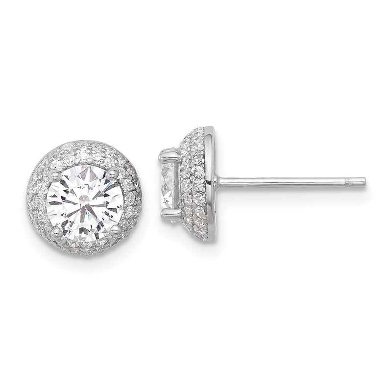 Sterling Silver Rhodium-Plated 6mm CZ Double Halo Post Earrings