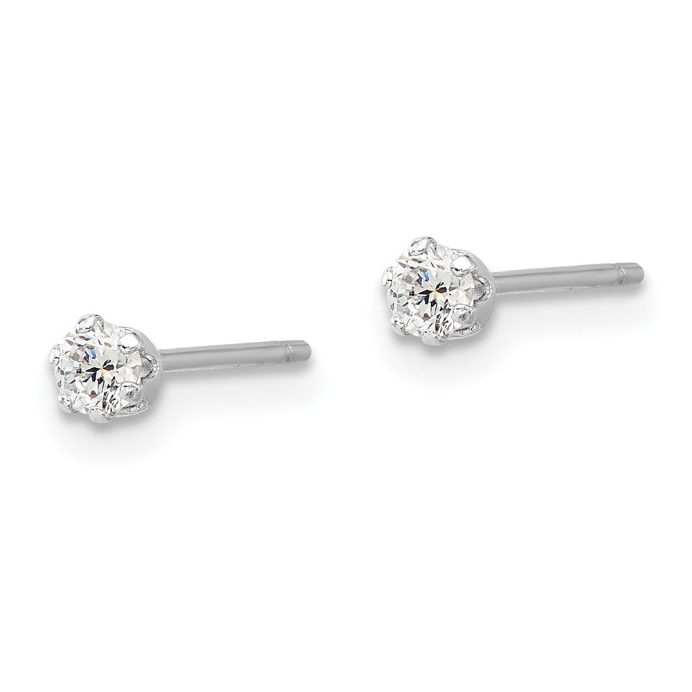 Sterling Silver Rhodium Plated Polished 6 Prong 3mm CZ Post Stud Earrings