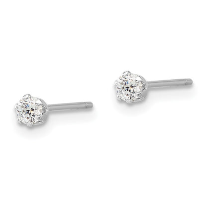 Sterling Silver Rhodium Plated Polished 6 Prong 3mm CZ Post Stud Earrings