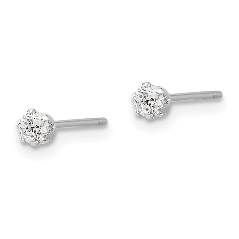 Sterling Silver Rhodium Plated Polished 6 Prong 3mm CZ Post Stud Earrings