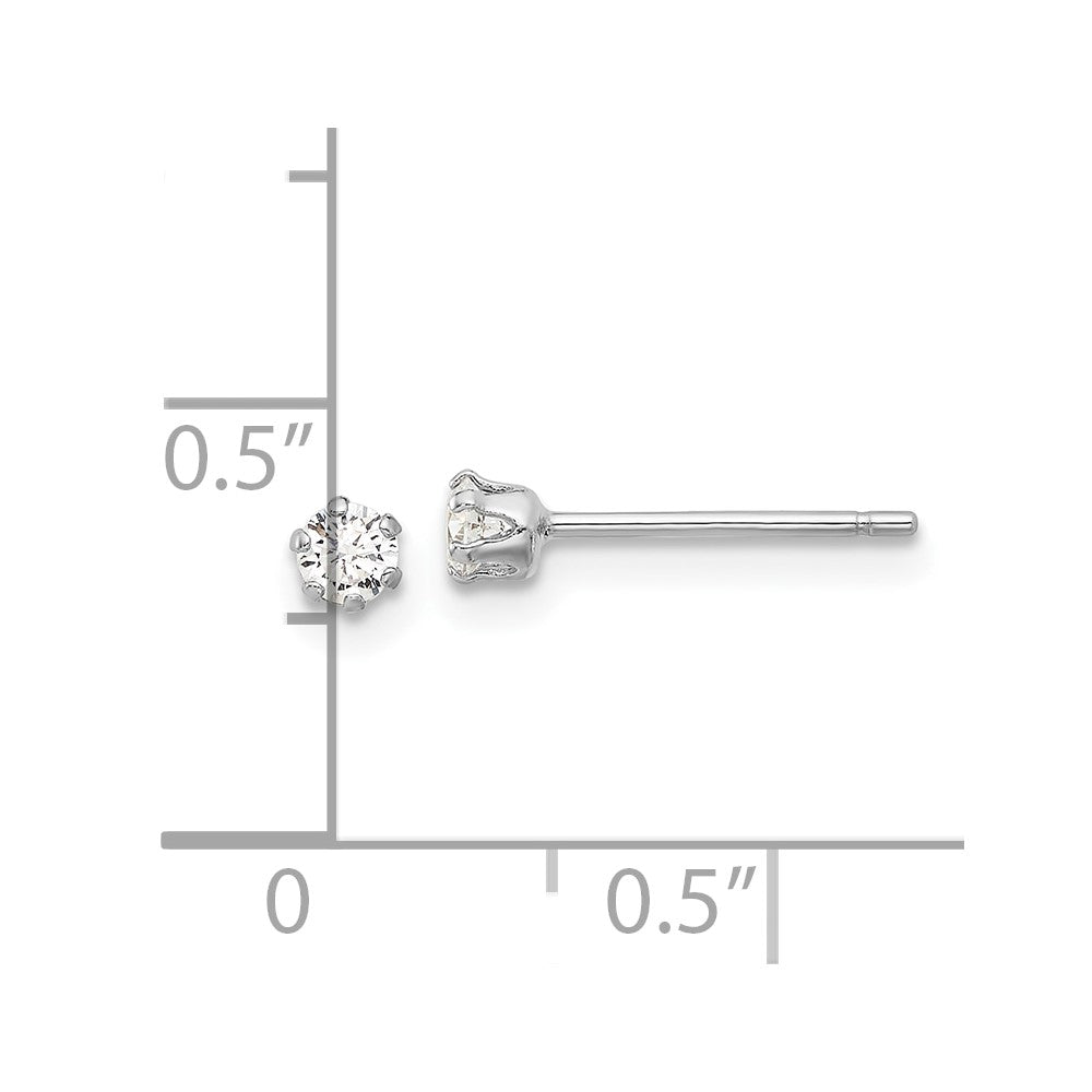 Sterling Silver Rhodium Plated Polished 6 Prong 3mm CZ Post Stud Earrings