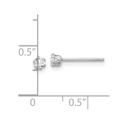 Sterling Silver Rhodium Plated Polished 6 Prong 3mm CZ Post Stud Earrings
