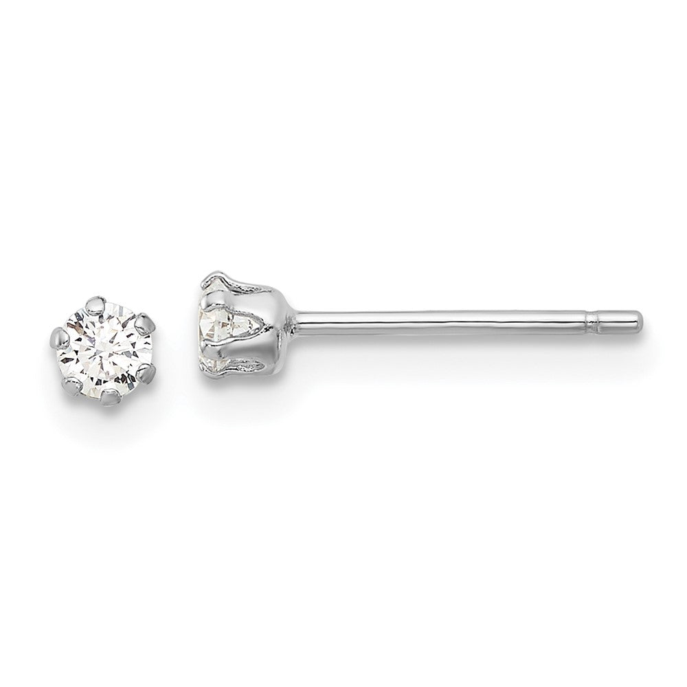 Sterling Silver Rhodium Plated Polished 6 Prong 3mm CZ Post Stud Earrings