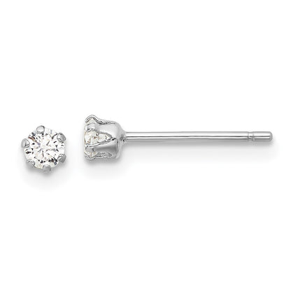 Sterling Silver Rhodium Plated Polished 6 Prong 3mm CZ Post Stud Earrings