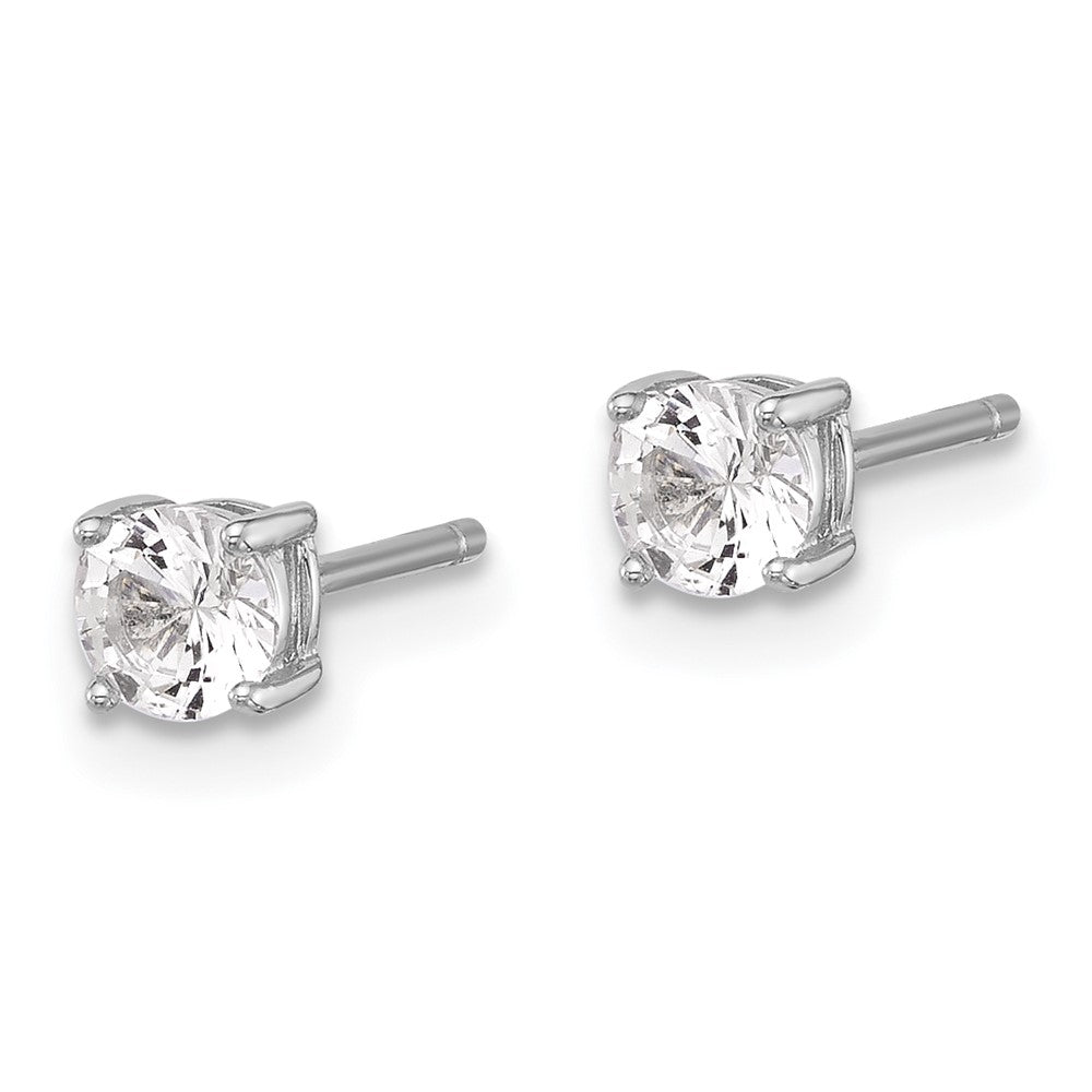 Sterling Silver Rhodium Plated 4mm Created White Sapphire Stud Earrings