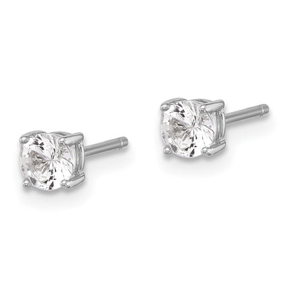 Sterling Silver Rhodium Plated 4mm Created White Sapphire Stud Earrings