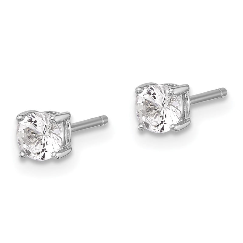 Sterling Silver Rhodium Plated 4mm Created White Sapphire Stud Earrings
