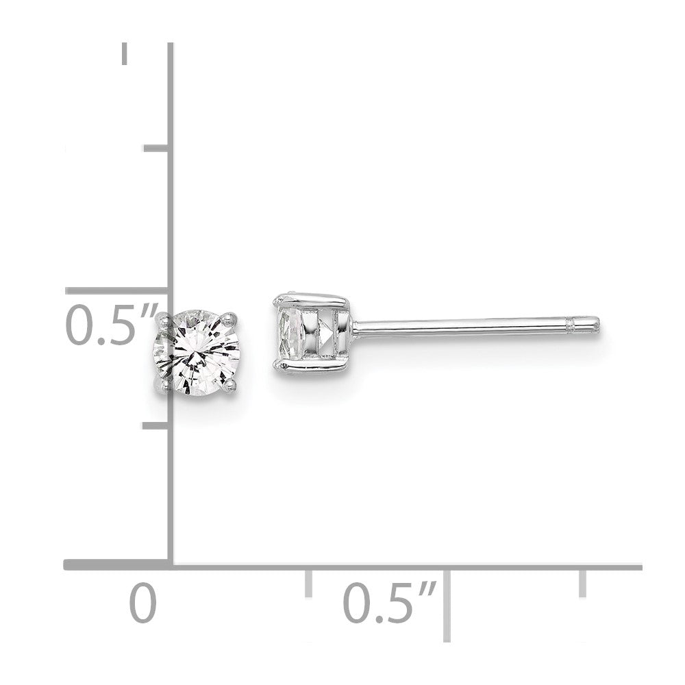 Sterling Silver Rhodium Plated 4mm Created White Sapphire Stud Earrings